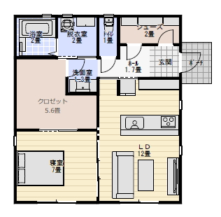 18坪1LDK低予算で建てる一人暮らしの平屋の間取りの間取り図