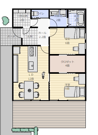 夫婦で住む小さな平屋の間取り20坪2ldkの間取り図