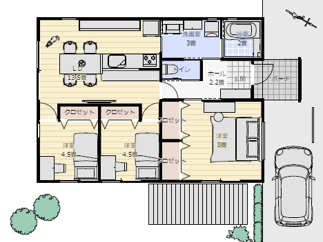 小さな平屋間取り 3ldkの間取り図