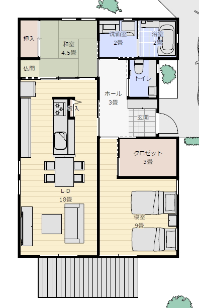 平屋間取り 2ldkの間取り図