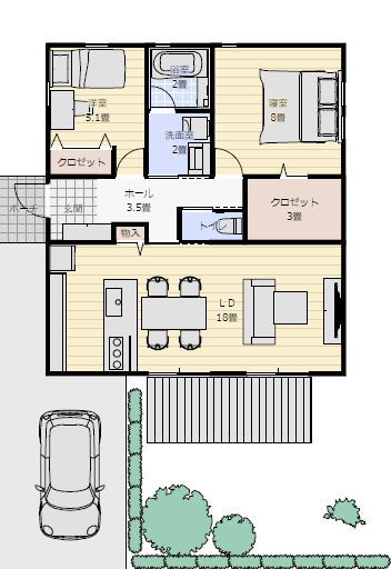 平屋間取り 老後 2ldk 23坪の間取り図