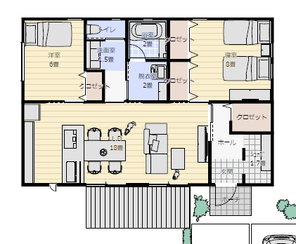 平屋間取り 2ldk シニアの間取り図