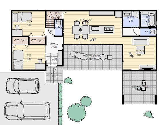 平屋間取り 成功例 2ldkの間取り図