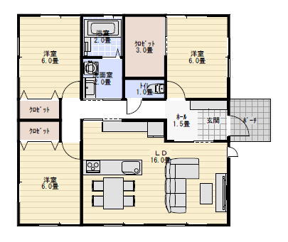 24坪3LDKの平屋の間取り図の間取り図
