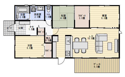 25坪3LDK一人暮らしの平屋の間取り図の間取り図