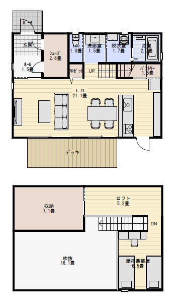 27坪1LDK一人暮らしの戸建て住宅の間取り図の間取り図