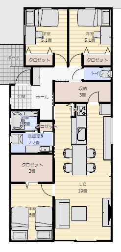 家族で住む小さな平屋の間取り 27坪3LDKの間取り図