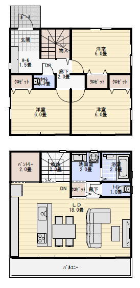 2階リビングの間取りの間取り図
