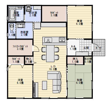 28坪3LDKファミリークロゼットのある平屋の間取り図の間取り図