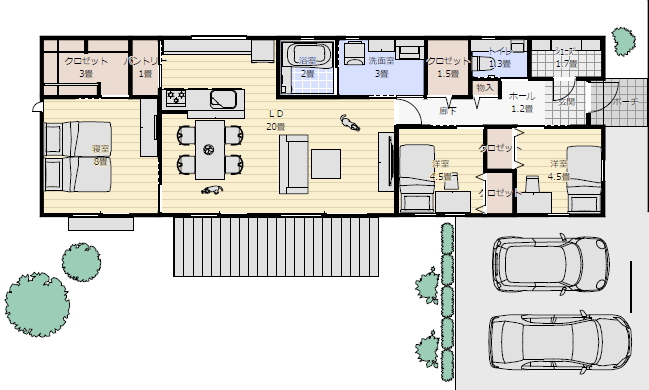 平屋間取り 成功例 3ldkの間取り図