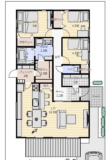 家族で住む小さな平屋の間取り 28坪3LDK間取りシミュレーションの間取り図