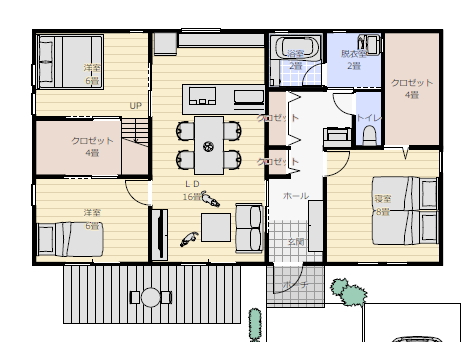 平屋間取り 3LDK 29坪の間取り図