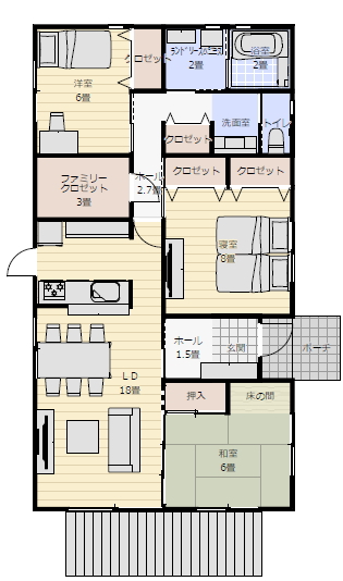 平屋間取り 3ldkの間取り図