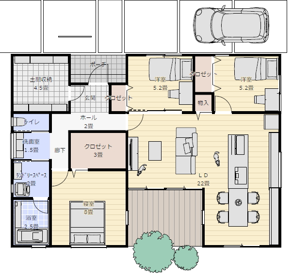 平屋 間取り 3ldk 30坪 ランドリールームの間取り図