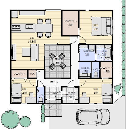 おしゃれな平屋間取り 3ldkの間取り図