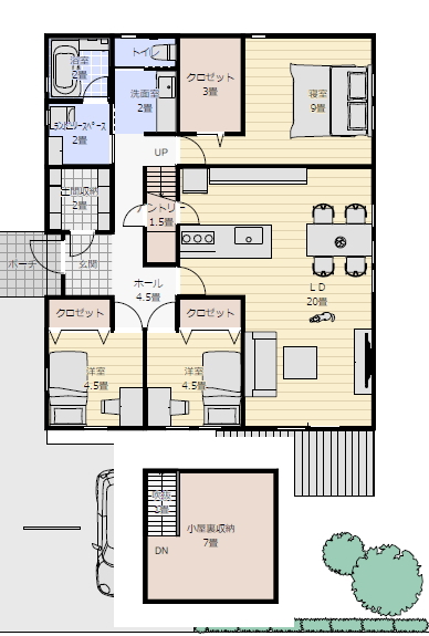 平屋間取り 成功例 3ldk 30坪の間取り図