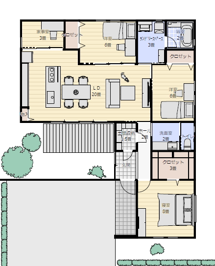 平屋間取り 30坪 3ldkの間取り図