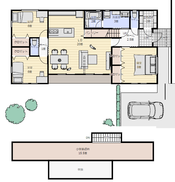 平屋間取り 成功例 30坪の間取り図