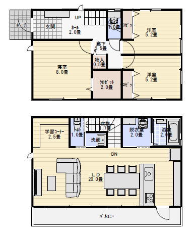 学習コーナーカウンターのある間取り図の間取り図