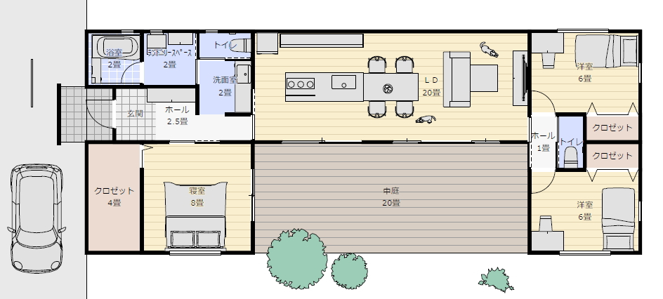 平屋間取り 成功例の間取り図
