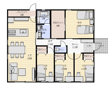 平屋間取り 4ldkの間取り図