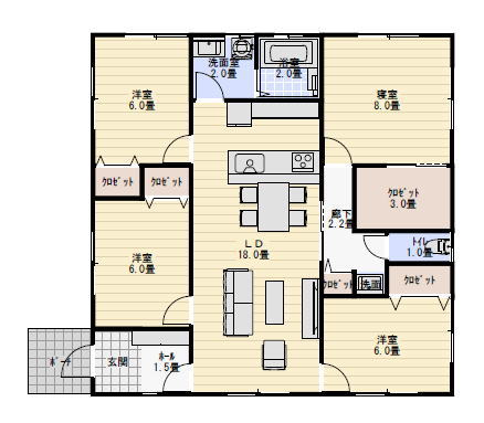 平屋 間取り 4ldkの間取り図