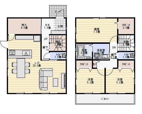リビングを広くする住宅の間取り例の間取り図