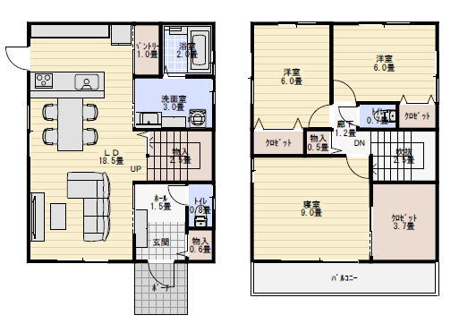 パントリー収納があるローコスト住宅の間取りの間取り図