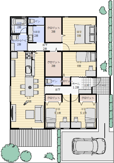 平屋間取り 4ldkの間取り図