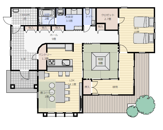 夫婦で住む三井ホームの平屋の間取りが良いの間取り図