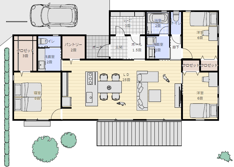 平屋間取り 3ldkの間取り図