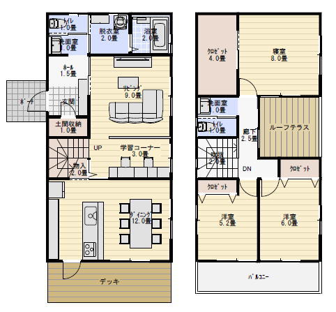 学習コーナーのある家の間取り図の間取り図