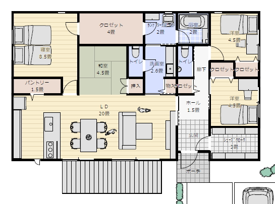 平屋 間取り 4ldk トイレ 2つの間取り図