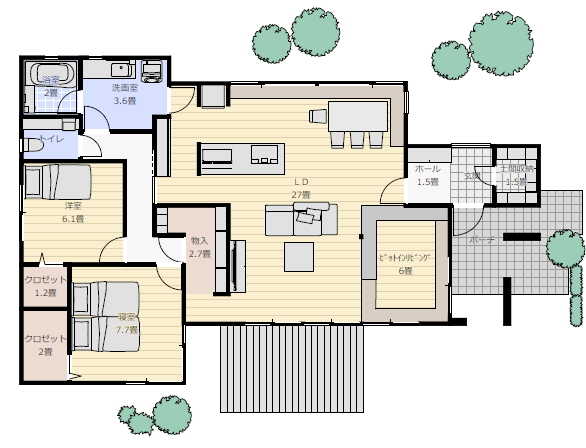 ダイワハウスの平屋の間取りは友達を呼べるので良いの間取り図