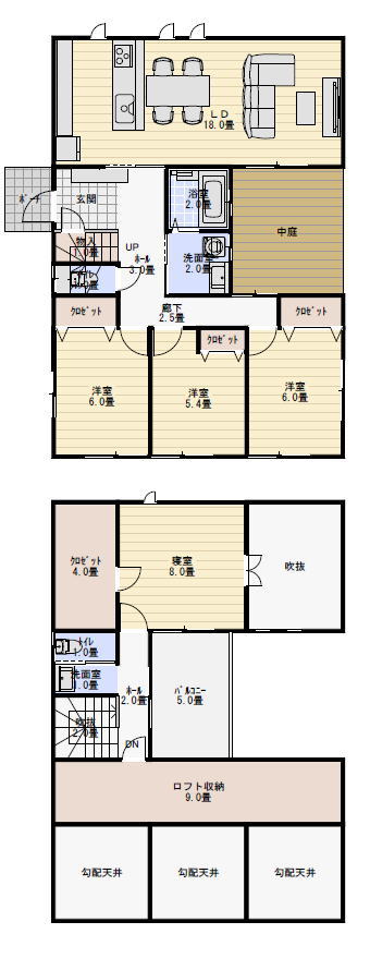 中庭のあるおしゃれな間取り図の間取り図