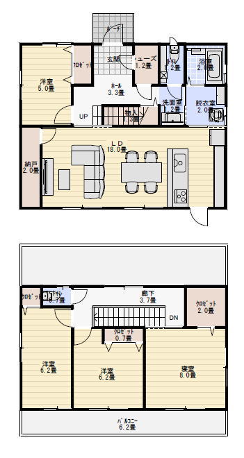 自然素材を使ったナチュラルな住宅の間取り図の間取り図