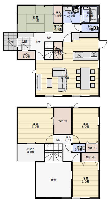 リビングに吹き抜けのある間取りの間取り図