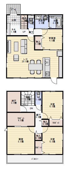 家事室のある住宅の間取り図の間取り図