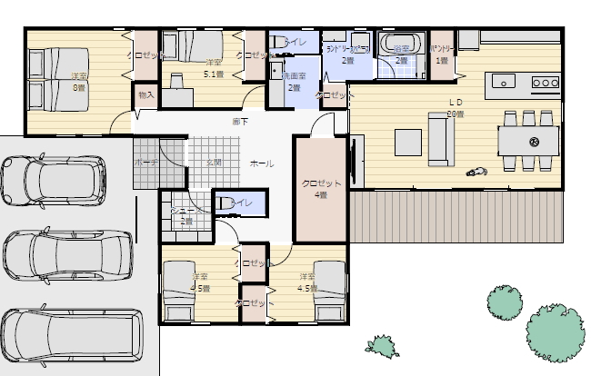平屋間取り 4ldkの間取り図