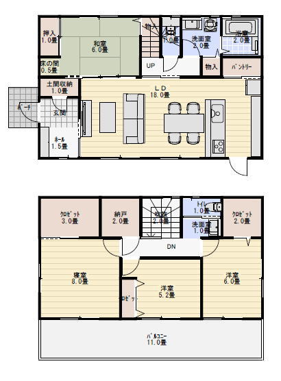 土間収納とパントリー収納のある間取り図の間取り図