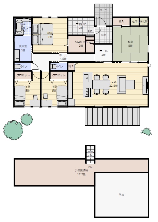 平屋間取り 4ldk 老後の間取り図