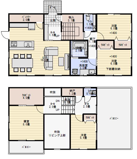 蔵収納のある住宅の間取り例の間取り図