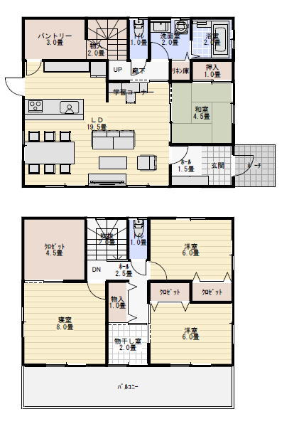 学習コーナーのある住宅の間取り図の間取り図