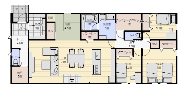 住みやすい平屋 間取りの間取り図
