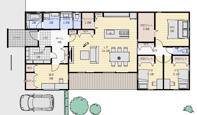 平屋間取り 4ldkの間取り図