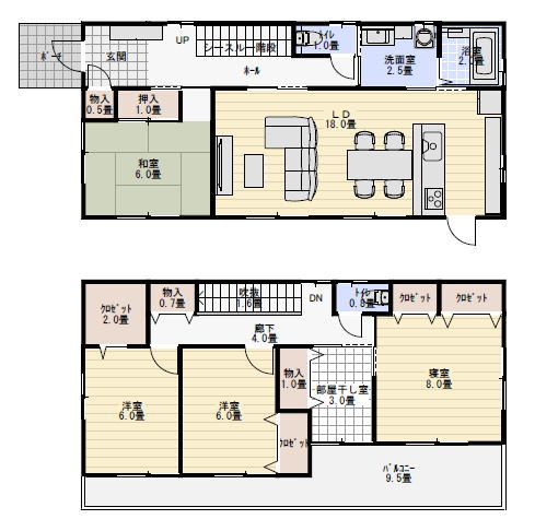 鉄骨シースルー階段のある間取り図。部屋干し室への動線計画。の間取り図