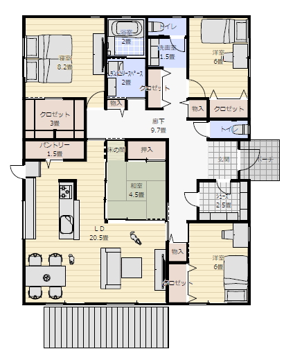 平屋間取り 成功例 4ldkの間取り図