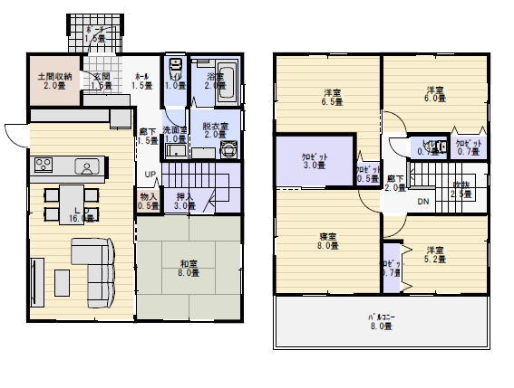 土間収納のある住宅の間取り例の間取り図