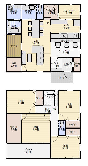 バーカウンターのある面白い間取り図の間取り図