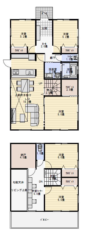 間取り 吹き抜け リビング階段の間取り図